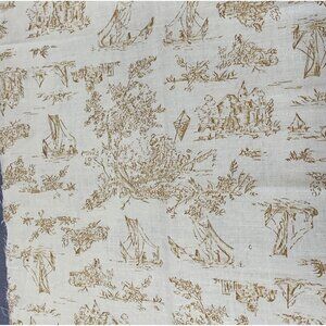 Vintage Cream & Brown Toile Fabric 10"x34" Sewing Crafting Quilting Projects